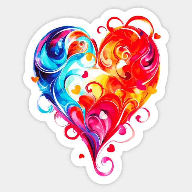 Colorful Valentines Swirly Heart adorns this beautiful design Great for lover wife daughter girl friend mom mother Happy Valentines Day Red Blue Pink Yellow Orange Sticker by Tees 4 Thee